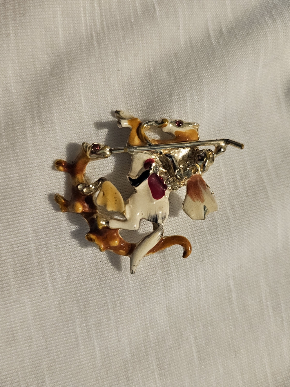 Vintage Enamel Horse Brooch in Cream, Brown & Pink - Women Accessories